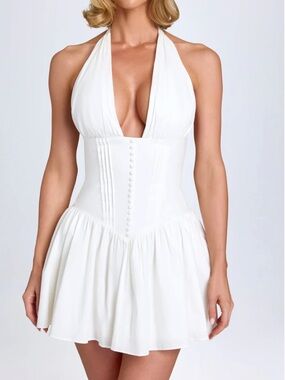 Jessalie - Pintucked Halterneck Mini Dress in White OH POLLY skater / corset